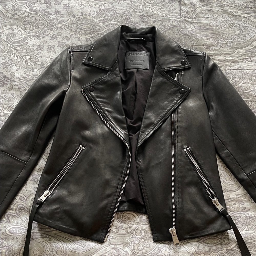 All Saints black Leather Jacket - Picture 3 of 15